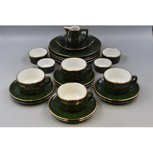 360 - A Retro French Apilco Twenty-Two Piece Green and Gold Dinner Service