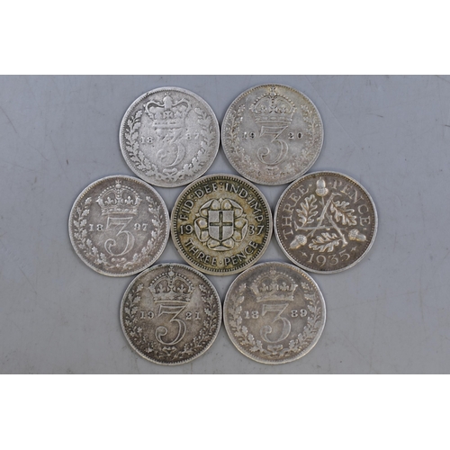 154 - Seven Silver Threepences (Dated 1887, 89, 97 & 1920, 21, 35, & 37)