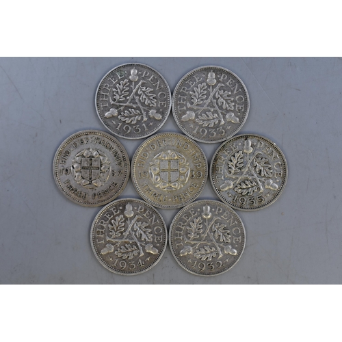 157 - Seven Silver Threepences (1931, 32, 33, 34, 35, 37 & 39)