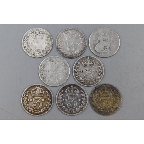 161 - Selection of 7 Silver Threepence Coins and One Groat (Various Dates)