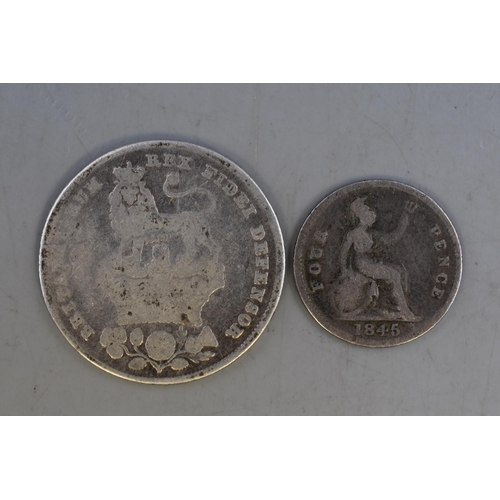 166 - George IV 1826 Silver Shilling and 1845 Victoria Silver Groat