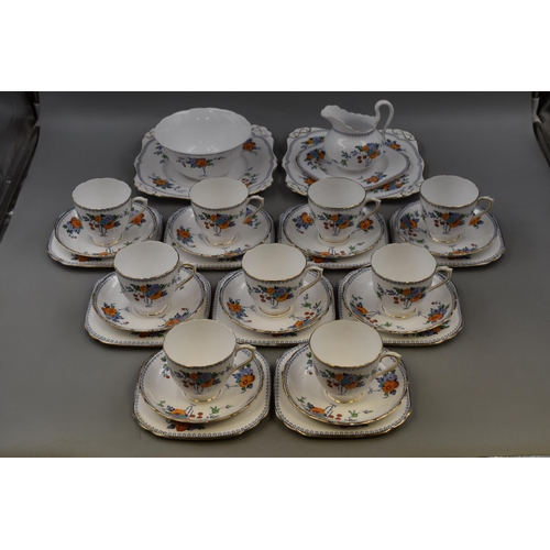 370 - Tuscan Fine Bone China 31 Piece Tea Set in the Plant Pattern with Milk Jug, Sugar Bowl and Sandwich ... 