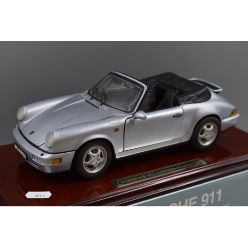 196 - Anson 1/18 Scale Model Car - Porsche 911 Carrera 4 Cabriolet - Silver, With Original Box. Missing Mi... 