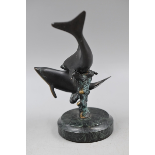 198 - Bronze Figure of Dolphins and Marble Base (6