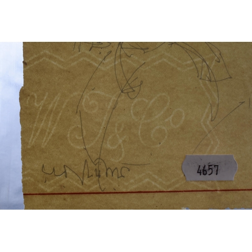 208 - Jamini Roy Signed Ink Sketch on Paper acquired by descent from Professor Rama Krishna Sen in Calcutt... 