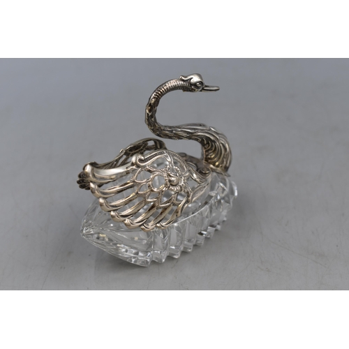 233 - Sterling Silver Swan Crystal Trinket Dish