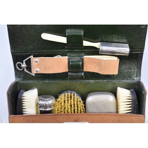 432 - A Mixed Selection To Include Leather Cased Gents Grooming Kit, Two Carved Bone Containers, Pair of V... 