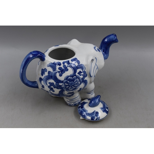 271 - An Unusual Blue and White Oriental Style Elephant Teapot, Approx 7