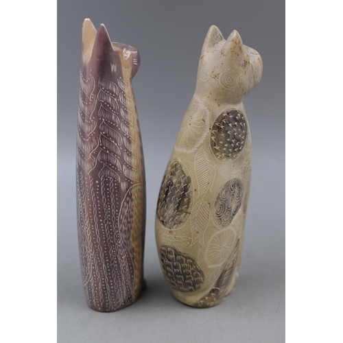 303 - A Pair of Carved Soapstone Cat Figures, Approx 8