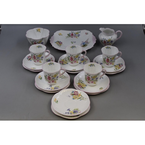 314 - A Twenty Piece Shelley Wild Flowers' Tea Set. Five Cups, Six Saucers, Six Side Plates, Sugar Bowl, M... 