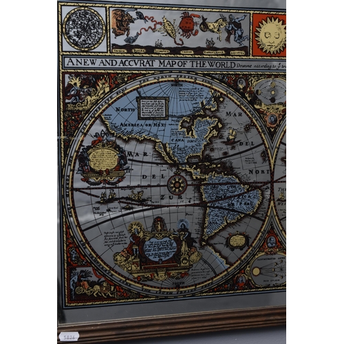 677 - A New and Accvrat Mirrored Map of The World with Horoscope Symbols in Wooden frame (26