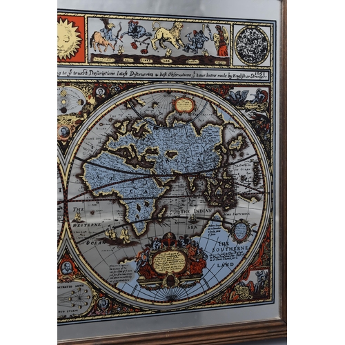 677 - A New and Accvrat Mirrored Map of The World with Horoscope Symbols in Wooden frame (26