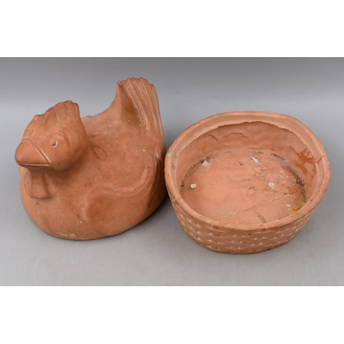 747 - Vintage Terracotta Chicken Themed Egg Crock Base has been repaired but is still perfectly useable