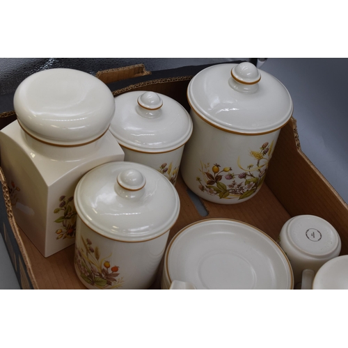 610 - Selection of Harvest Kitchenware including Coffee Cups, Saucers, Gravy Boat, and Storage Cannisters ... 