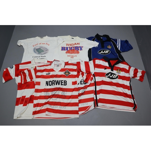 735 - A Selection of Seven Retro Wigan Rugby Shirts, From 1980's and 90's