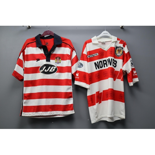 735 - A Selection of Seven Retro Wigan Rugby Shirts, From 1980's and 90's