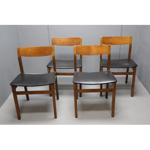 621 - Mid Century Teak Drop Leaf Dining Table with Four Danish Style Chairs with Black Faux Leather Seats