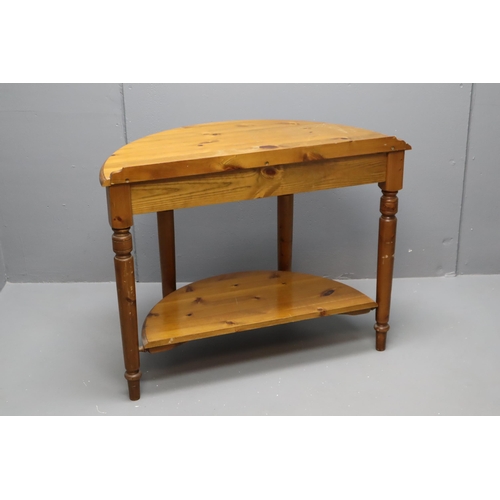 625 - Ducal Solid Pine Half Moon One Drawer and Lower Shelf Storage Side Table approx 35