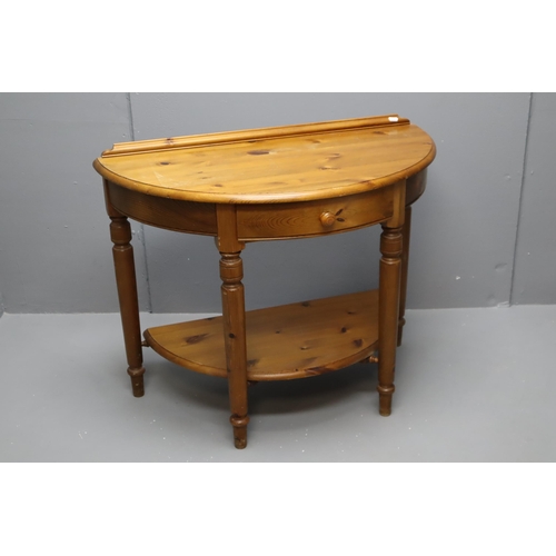 625 - Ducal Solid Pine Half Moon One Drawer and Lower Shelf Storage Side Table approx 35