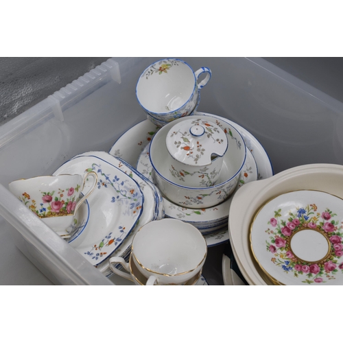 854 - Mixed pottery lot to include. Blue floral Sutherland China floral decorated Tea Service to include p... 