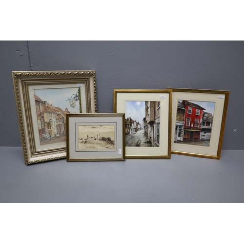 780 - Mixed lot of Framed and Glazed Vintage Pictures to include Watercolours and Ink on Paper Depicting C... 