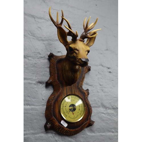 447 - Vintage Stag Head Mount Barometer (Approx. 16