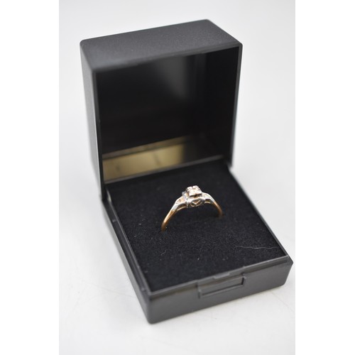 4 - Gold (9ct) and Platinum Diamond Stoned Ring (size N) Complete with Presentation Box