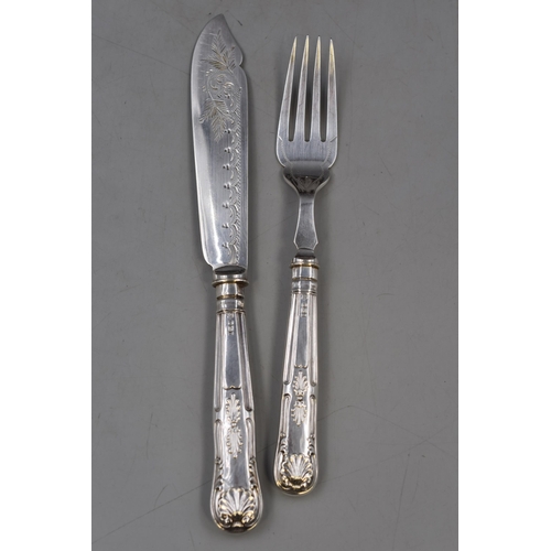 14 - Hallmarked Sheffield Silver Handled 12 Piece Knife and Fork Set in Velvet Lined Oak Presentation Cas... 