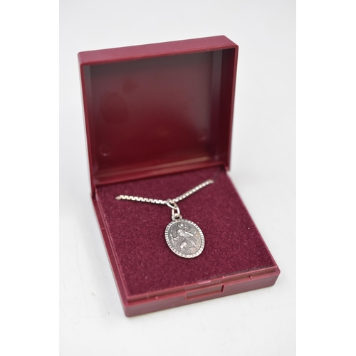 18 - Silver St Christopher Pendant Necklace Complete with Presentation Box