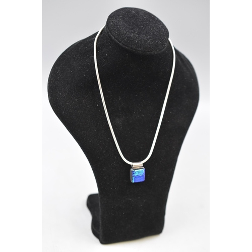 24 - A Sterling Silver Fused Blue Glass Pendant, On Sterling Silver Chain