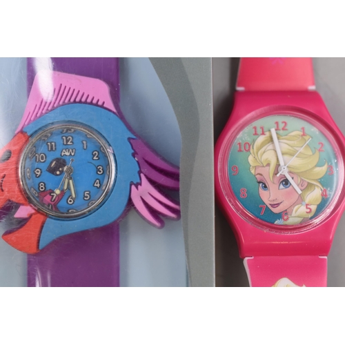 40 - Two Ani Snap Dino Quartz Childrens Watches, With Disney's Frozen Quartz Watch. Working