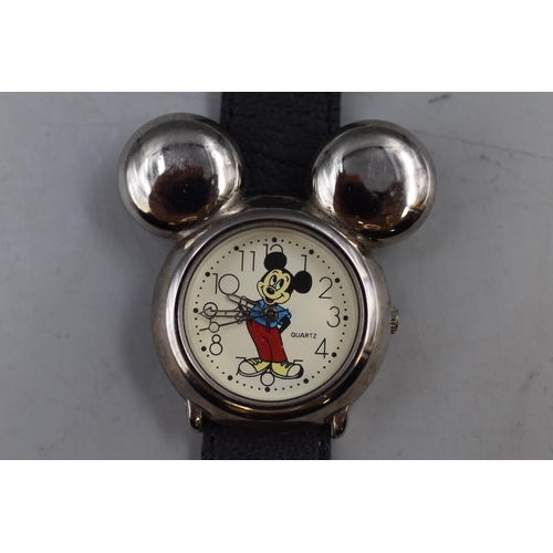 49 - A Collectable Mickey Mouse Quartz Watch With Leather Strap, Working