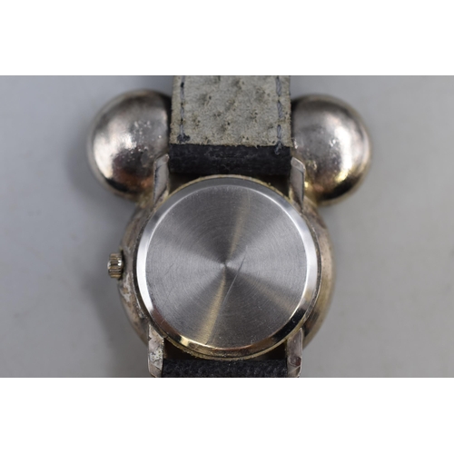 49 - A Collectable Mickey Mouse Quartz Watch With Leather Strap, Working