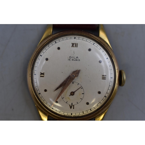 56 - A Vintage Dilis 15 Rubis Mechanical Watch With Leather Strap, Working