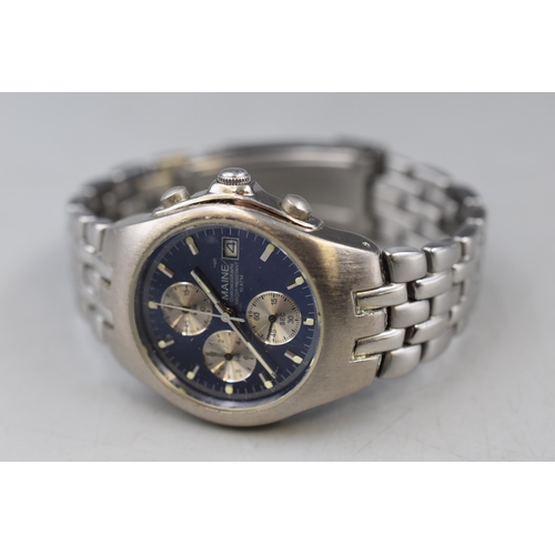 64 - A Maine Quartz Chronograph Watch With Stainless Steel Strap, Working