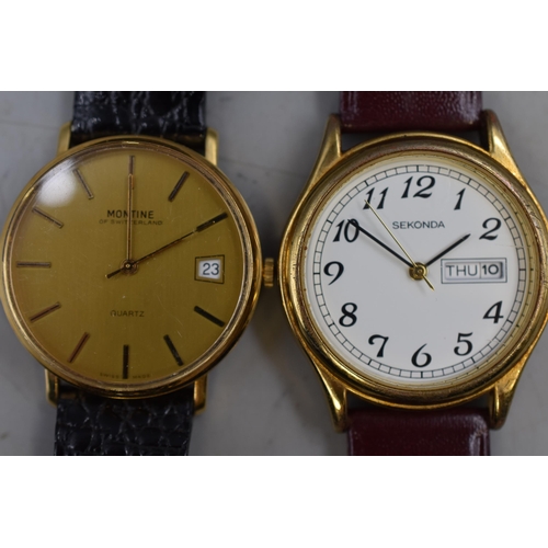 77 - Two Quartz Watches With Leather Straps To Include Montine and Sekonda. Both Working