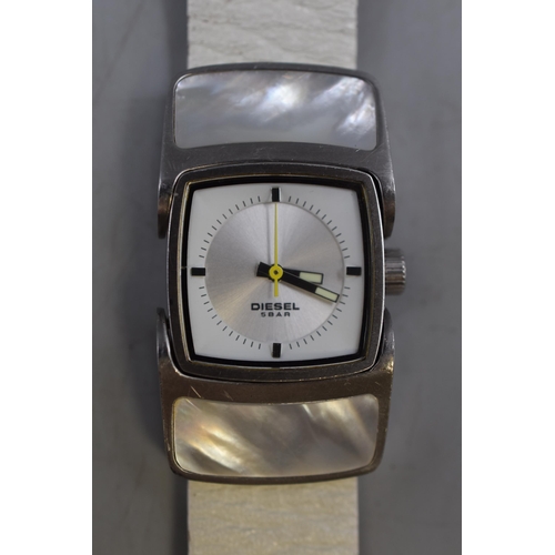 81 - A Designer Diesel DZ 5037 5 Bar Only The Brave Mother of Pearl Watch, With Original Leather Strap. I... 