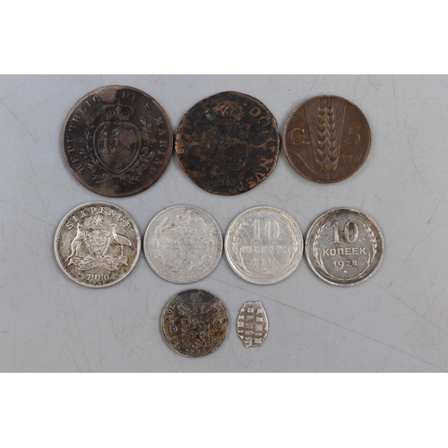 111 - Selection of Mixed Silver and Copper Coinage including Russia and Australia