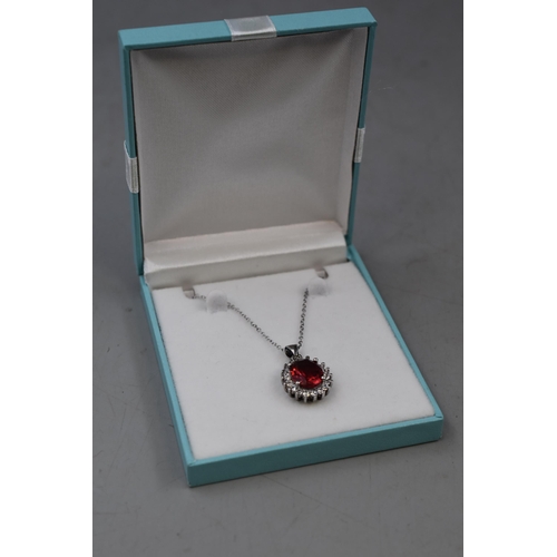 1 - Silver 925 Ruby Stoned Pendant Necklace Complete with Presentation Box