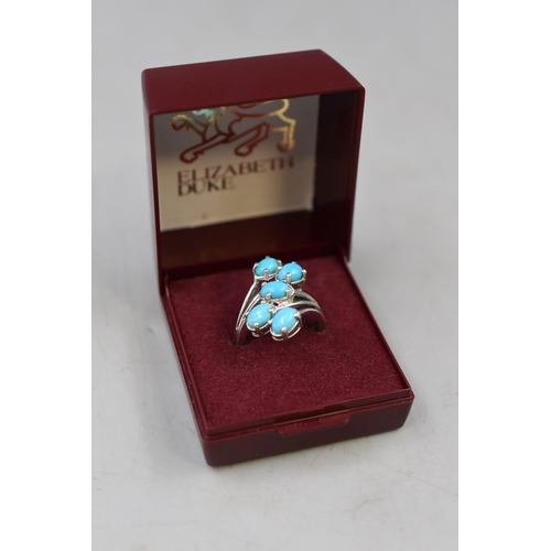 4 - Silver 925 Turquoise Stoned Ring (Size L) Ring Complete with Presentation Box