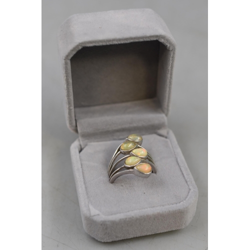 19 - Silver 925 Opal Stoned Ring (Size O) Complete with Presentation Box