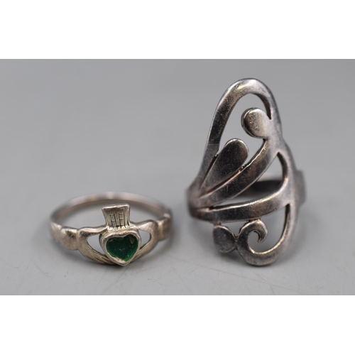 25 - Two Silver Rings including Claddagh (a/f)