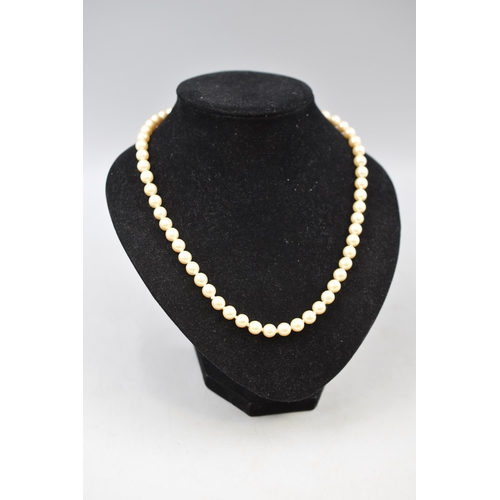 62 - Vintage Pearl Necklace with Silver 835 Marcasite Clasp