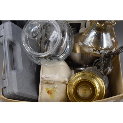 931 - Mixed Box Of items to include Matching Cordless Screwdriver, Two Watches, Mirrored pictures, Gold Bl... 