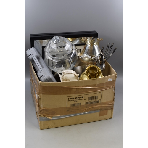 931 - Mixed Box Of items to include Matching Cordless Screwdriver, Two Watches, Mirrored pictures, Gold Bl... 