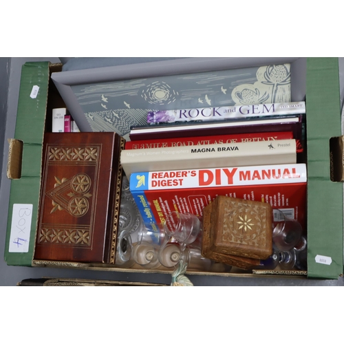 941 - Three Boxes to include a Mixed Variety of items. Includes Trinket Boxes, Vintage Deans Ragbook Compa... 