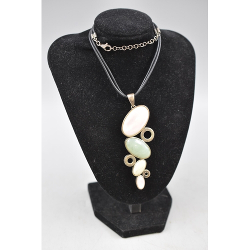 28 - Silver 925 Pebble Beach style Necklace with Leather Chain