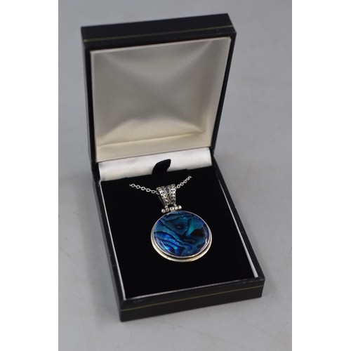 51 - Silver 925 Paua Shell Pendant Necklace Complete with Presentation Box