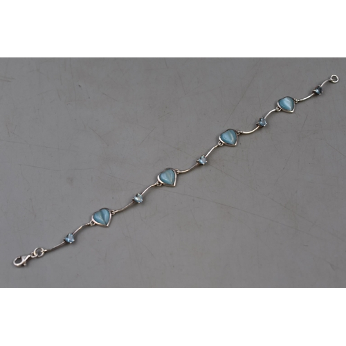 74 - Silver 925 Blue Heart Stoned Bracelet