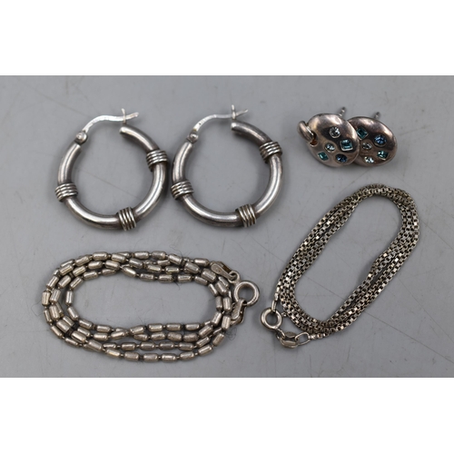 77 - Two Pairs of Silver Earrings and two Silver Chains